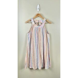 C&C California Multicolor Stripe Sleeveless 100% Linen Dress Size S Shift Beach